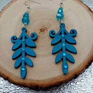 Wood turquoise earrings